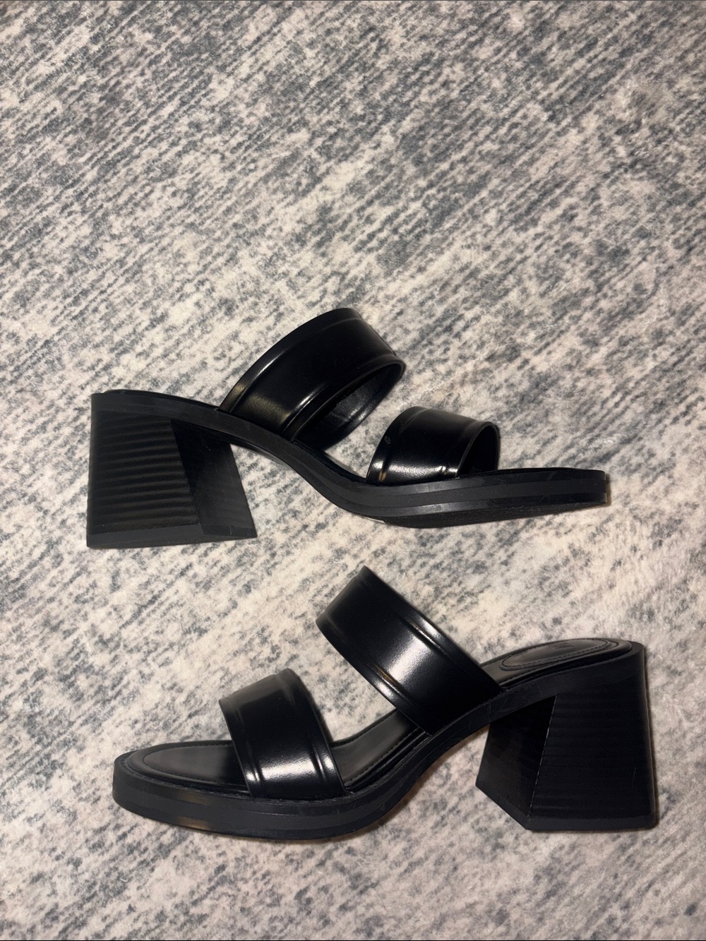 H&M Black Double-Strap Block Heel Sandals Size 10